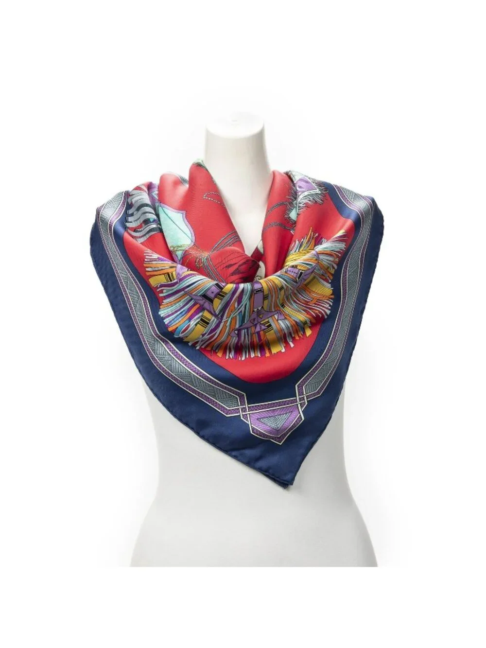 Hermes Scarf Red Navy Yellow Silk